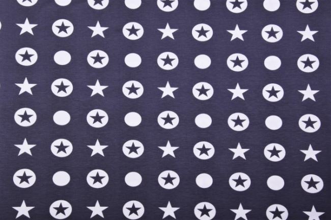 Bavlněný úplet s puntíky a hvězdami v šedé barvě 2504/068