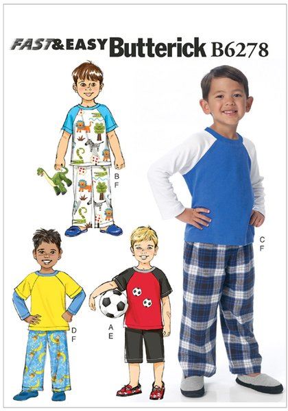 Střih Butterick na chlapecká pyžama ve velikosti 92-116 B6278-CDD