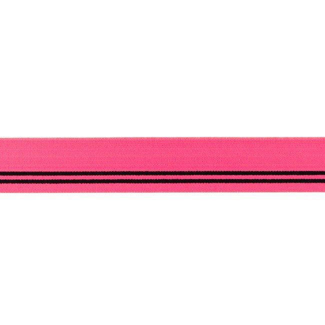 Ozdobná guma v růžové barvě s černými pruhy 3cm 32184