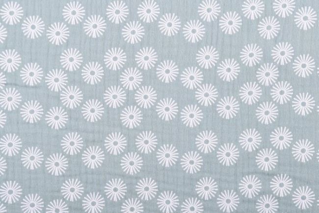 Mušelín v mentolové barvě s potiskem květin 13054/022