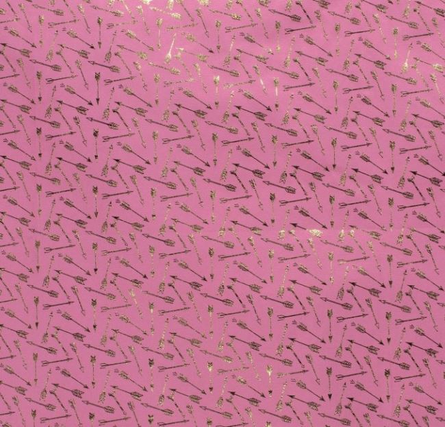 Bavlněný úplet růžové barvy se zaltými šípy 13045/014