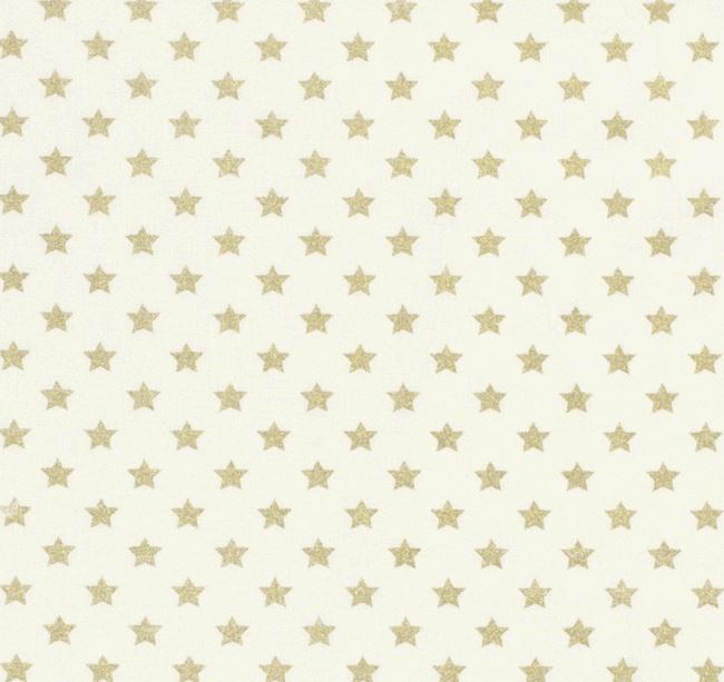 Vánoční látka z bavlny ve smetanové barvě s potiskem zlatých hvězdiček 20704/051