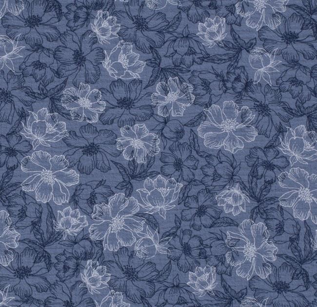 Mušelín v modré barvě s potiskem květů 19298/006