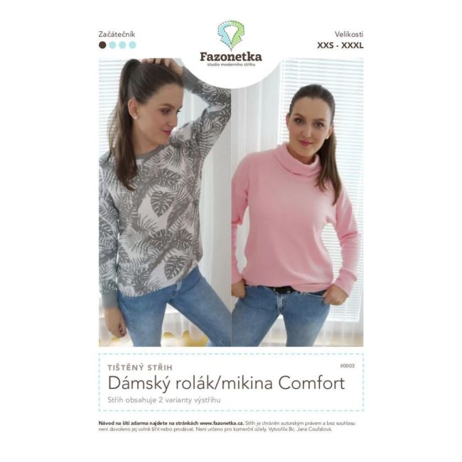 Tištěný střih Fazonetka na dámský rolák/mikina Comfort vell. XXS-XXXL FA003