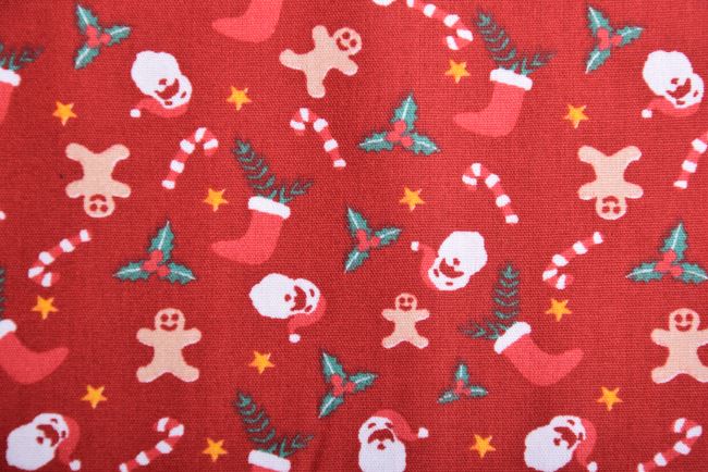 Vánoční látka z bavlny v červené barvě s drobným potiskem K15036-016D