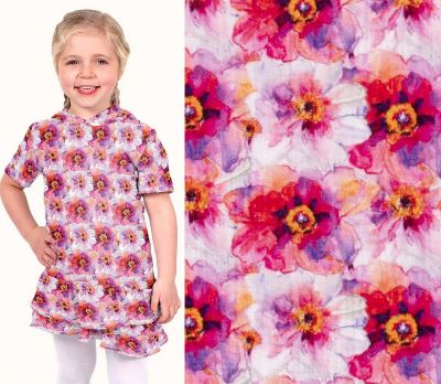 Mušelín s digitálním potiskem růžových květů 21549/050