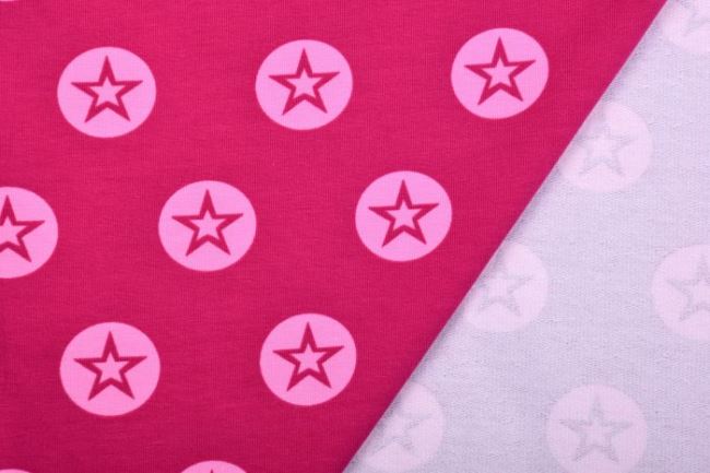 Teplákovina French Terry v růžové barvě s potiskem hvězd 60268