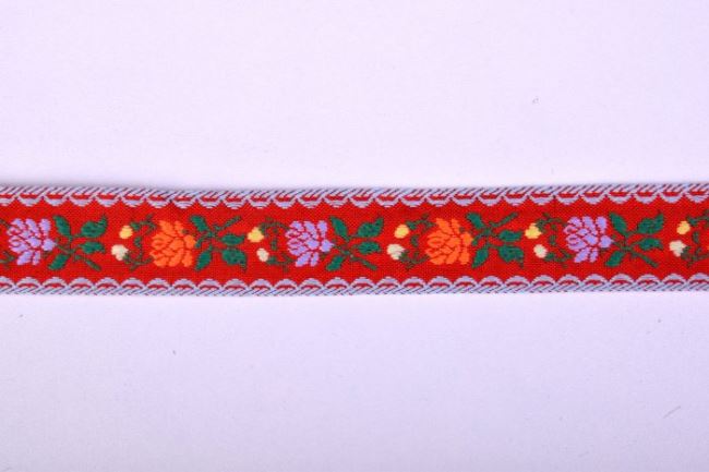 Ozdobná stuha v červené barvě s květy růží 30112