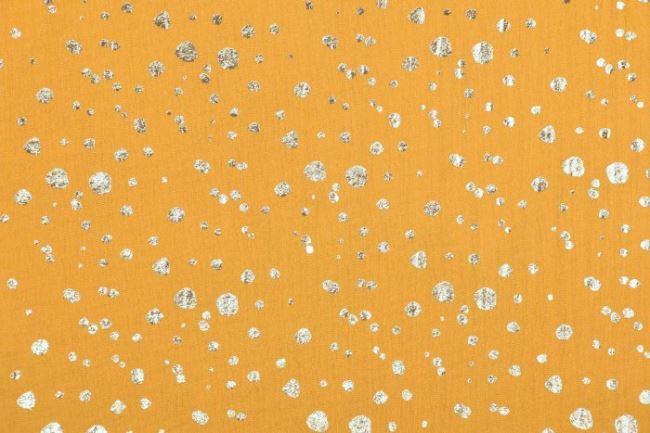 Mušelín v okrové barvě s potiskem zlatých puntíků 181367