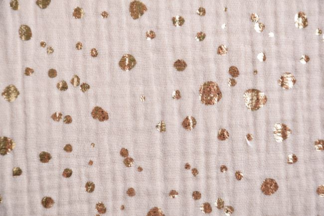 Mušelín v béžové barvě s potiskem zlatých puntíků 181378