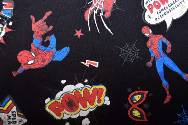 1 m bavlněného úpletu v černé barvě s potiskem Spider-Man DS-KUP148
