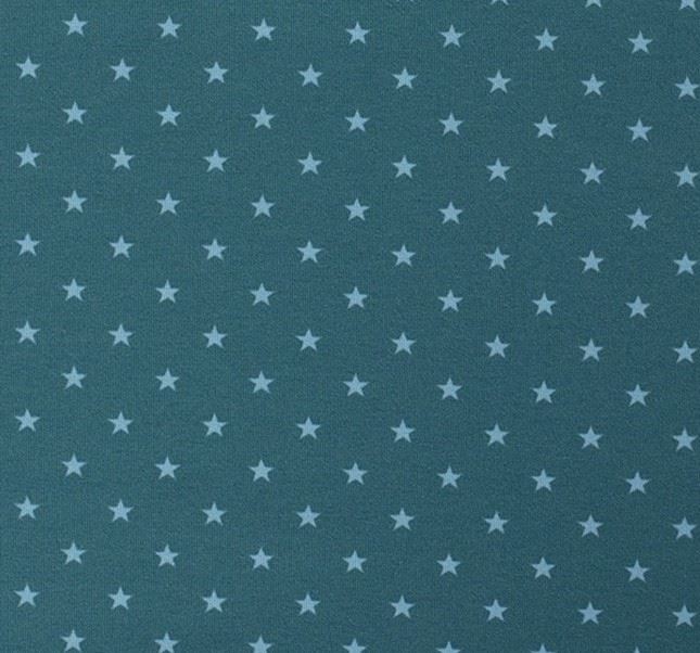 Bavlněný úplet v petrolejové barvě s potiskem hvězdiček 11802/024