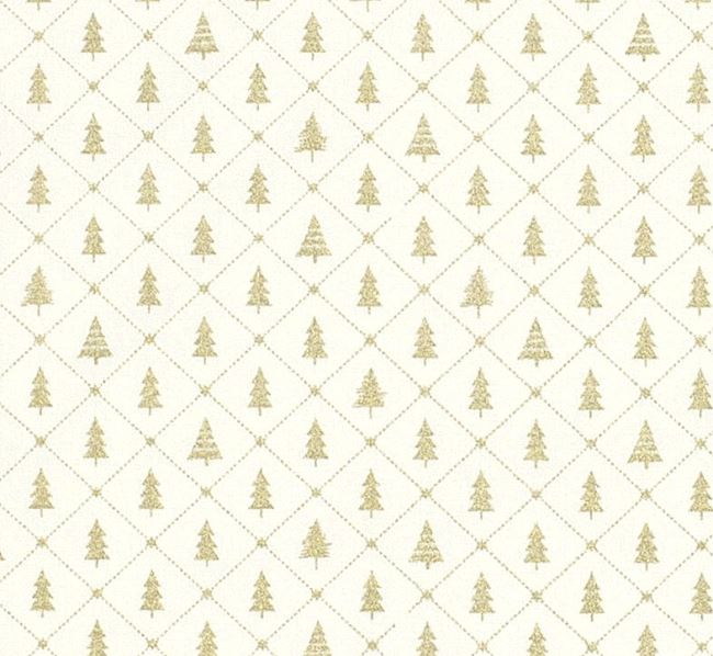 Vánoční látka z bavlny ve smetanové barvě s potiskem stromů 20714/051