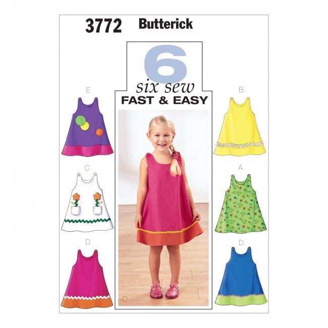 Střih Butterick na dívčí rozšířené šaty vel. 104-122 3772/4
