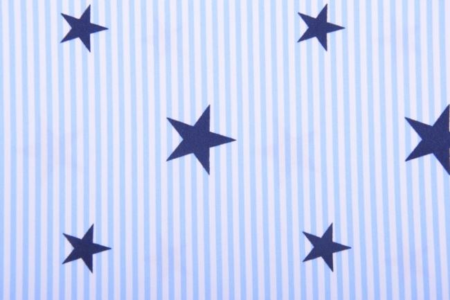 Bavlněná látka s motivem bílé a modré proužky s hvězdičkami 4201/002