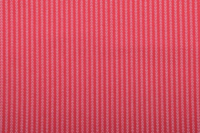 Americká bavlna v červené barvě s jemnou proužkou s lístečky 13796-11