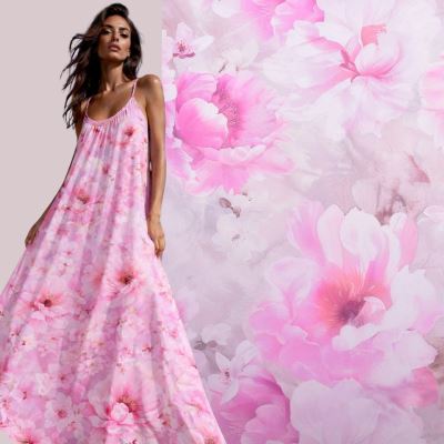 Umělé hedvábí Silky s digitálním potiskem květin SMT-SF8344H