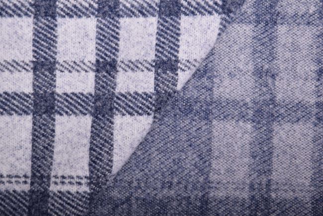 Kabátová látka s tkaným vzorem modré kostky 18154/008