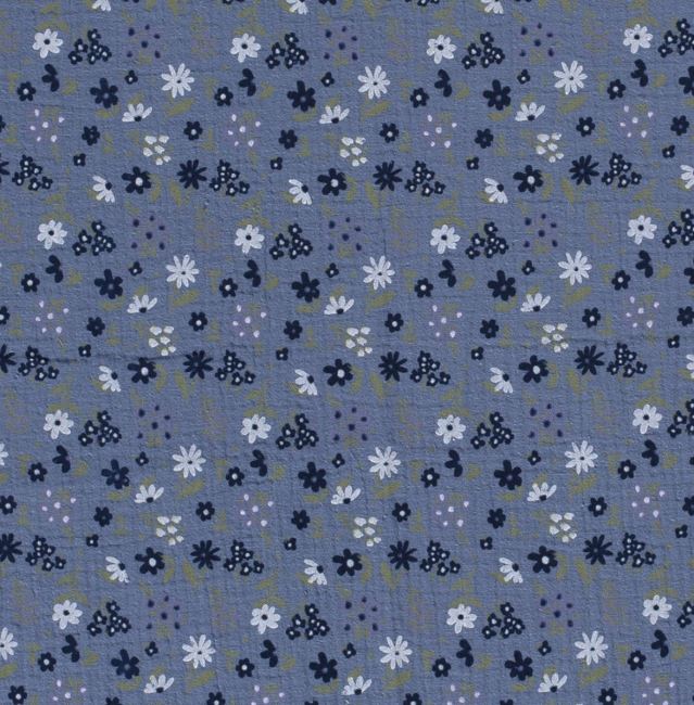 Mušelín v modré barvě s potiskem květů 19297/006
