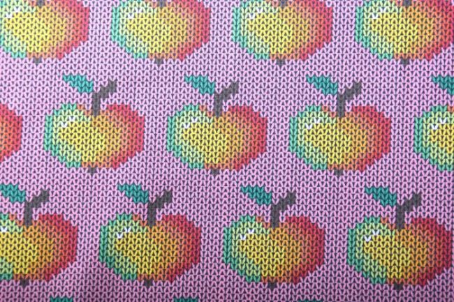 Bavlněný úplet v růžové barvě s jablíčky 63760