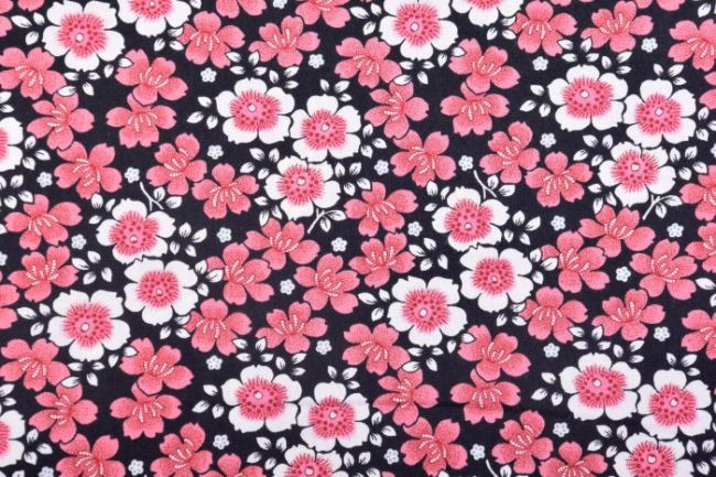 Americká bavlna na patchwork v černé barvě s potiskem květin 199PYOPM/40