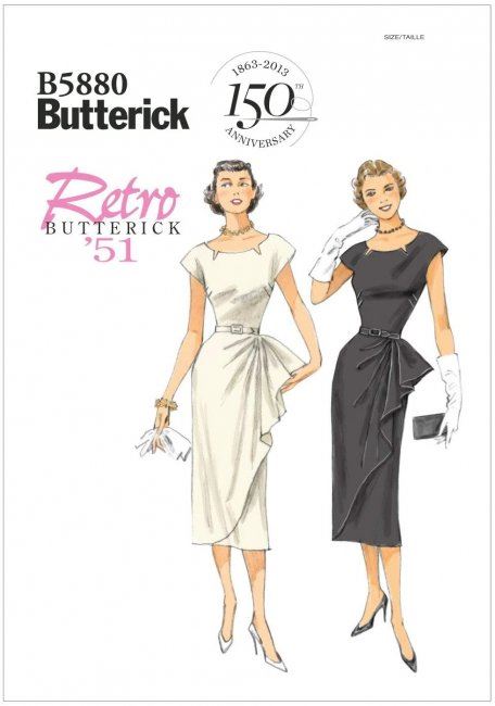 Střih Butterick na retro šaty ve vel. 40-48 B5880-E5