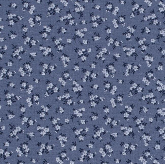 Mušelín v modré barvě s potiskem drobných květů 19296/006