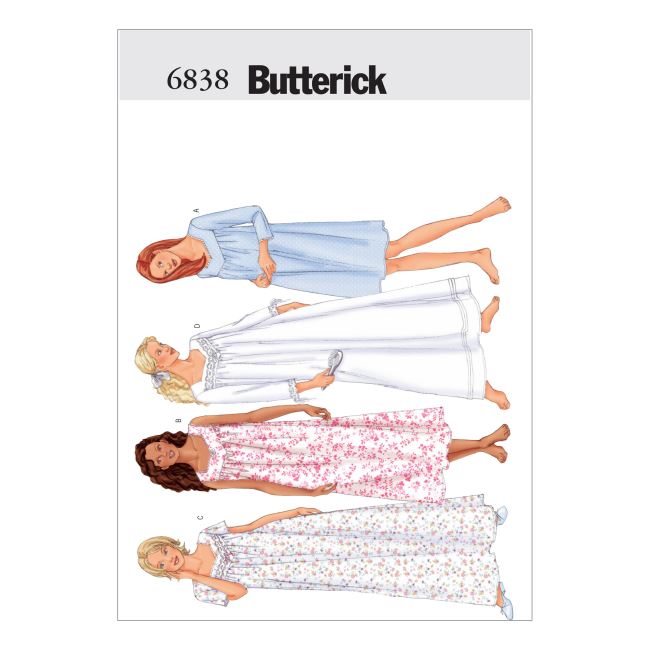 Střih Butterick na dámskou noční košily ve velikosti XS,S,M 6838/XS