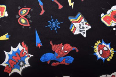 1 m bavlněného úpletu v černé barvě s potiskem Spider-Man DS-KUP148 (1)