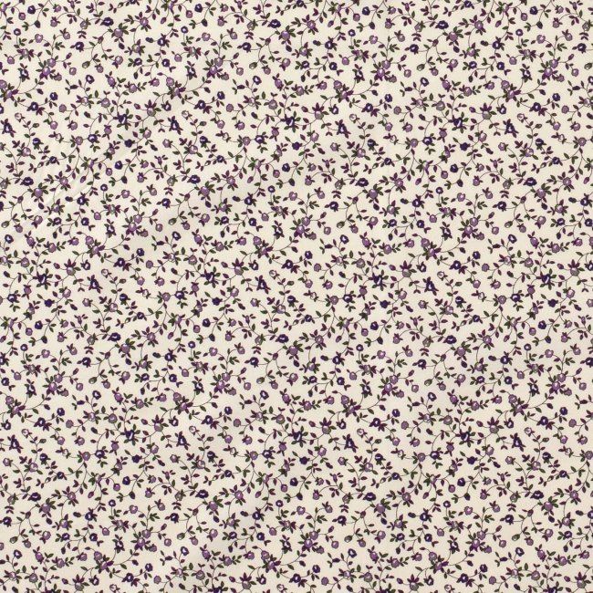 Bavlněná látka ve smetanové barvě s drobnými fialovými květy 13596/045