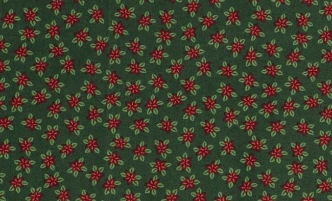 Vánoční látka z bavlny v zelené barvě s potiskem vánoční hvězdy 16718/028