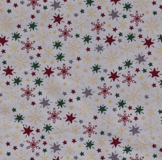 Vánoční látka z bavlny v šedé barvě s potiskem hvězd 14703/061