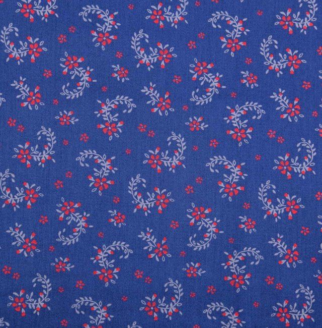 Bavlněné leské plátno v modré barvě s květy TM2001-192