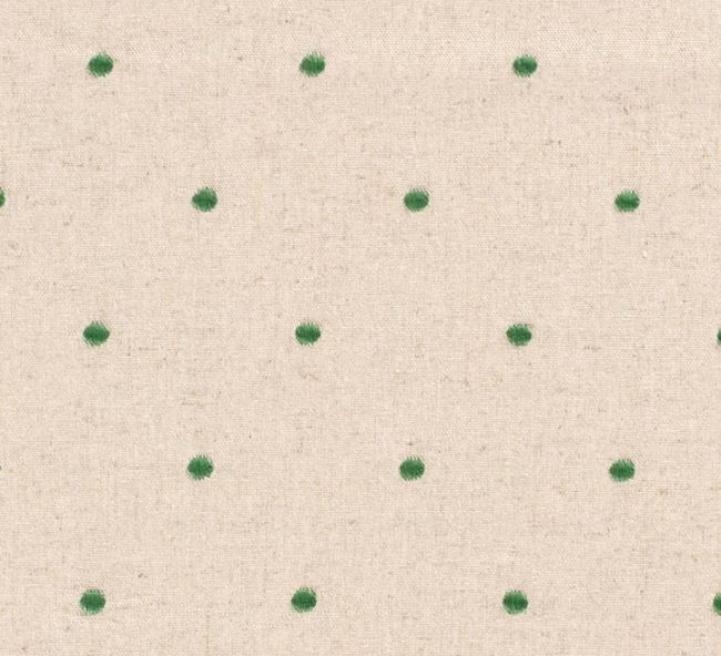 Lněná látka s příměsí viskózy v režné barvě s vyšitým vzorem puntíků 19163/025