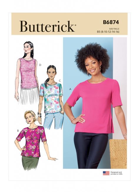Střih Butterick na dámská trika ve vel. 42-50 B6874-F5
