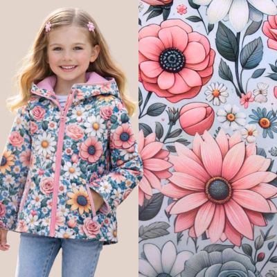 Softshell v mentolové barvě s digitálním potiskem květin 24455/021