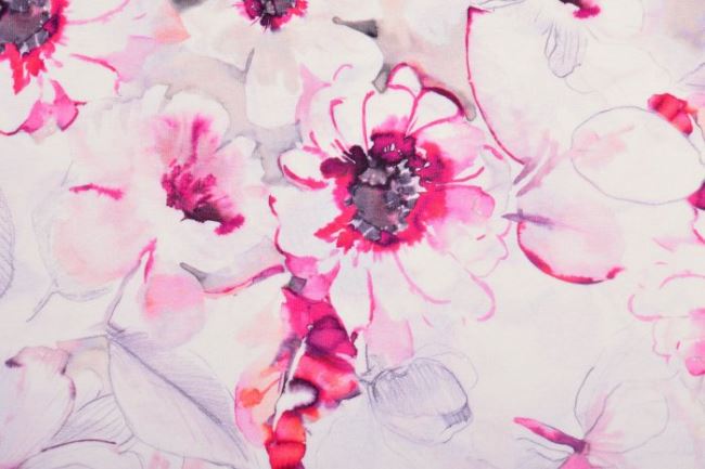Viskózový úplet ve smetanové barvě s růžovými květy 05091/913