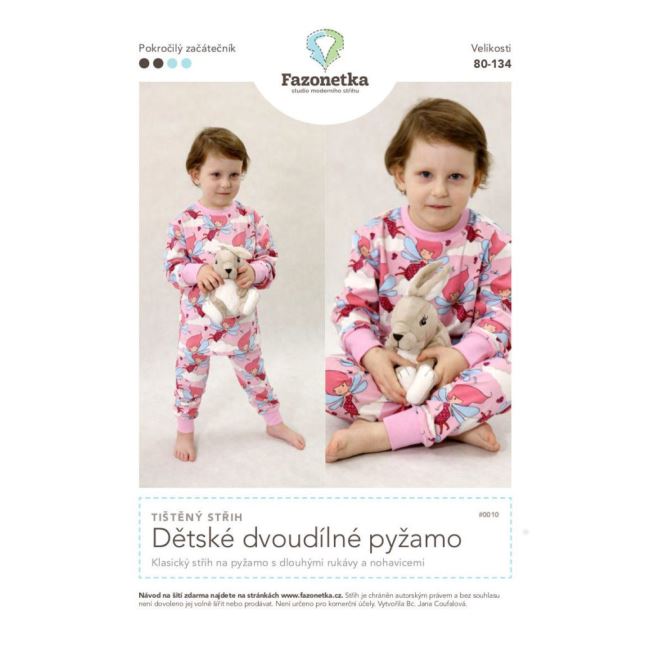 Tištěný střih Fazonetka na dětské dvoudílné pyžamo vel. 80-134 FA051