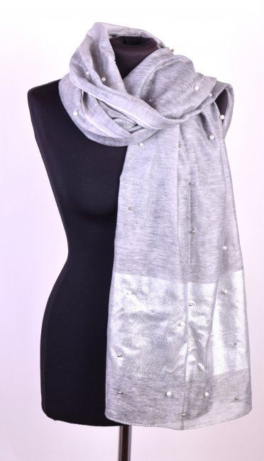 Šátek v šedé barvě s perličkami SA25-1