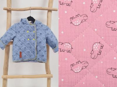 Bavlněný prošev z mušelínu v růžové barvě s hrochy 133545.3016