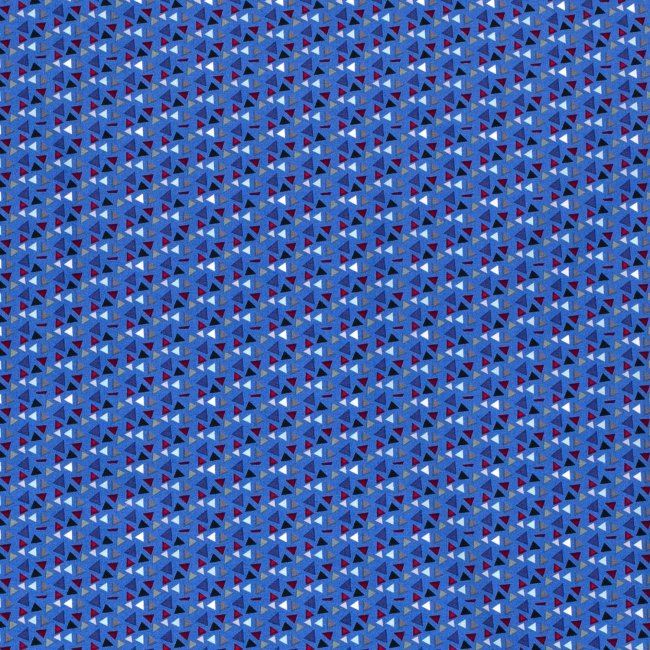 Bavlněná látka v modré barvě s potiskem trojúhelníků 14399/008
