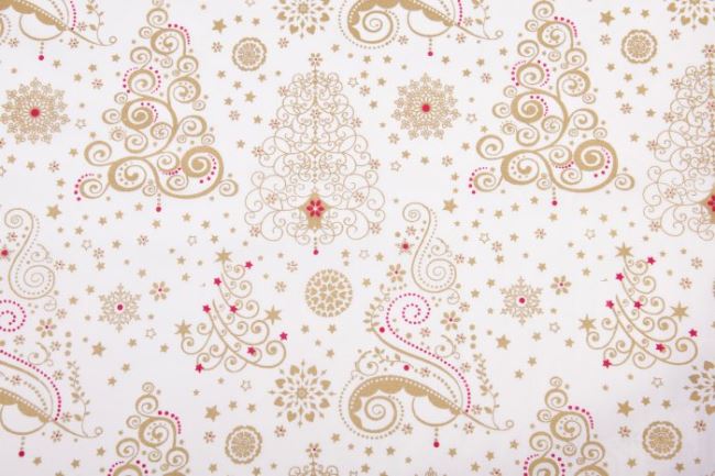 Vánoční látka z bavlny ve smetanové barvě s ornamenty 12706/051