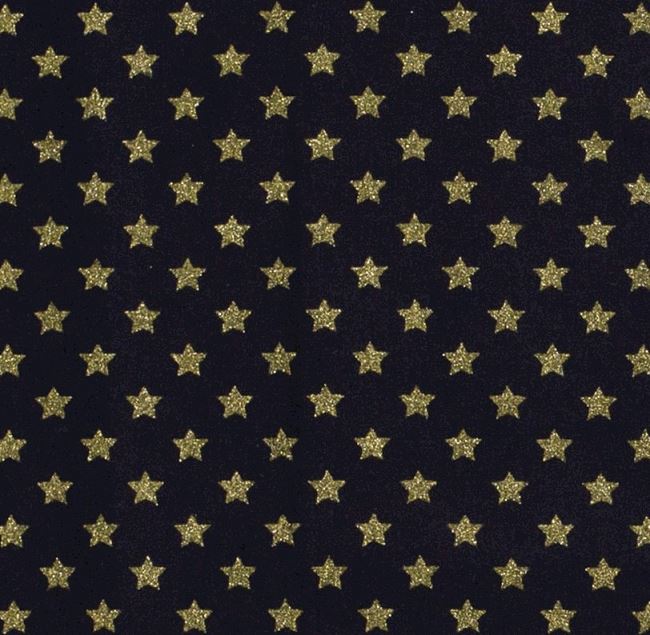 Vánoční látka z bavlny v tmavě modré barvě s potiskem zlatých hvězdiček 20704/008
