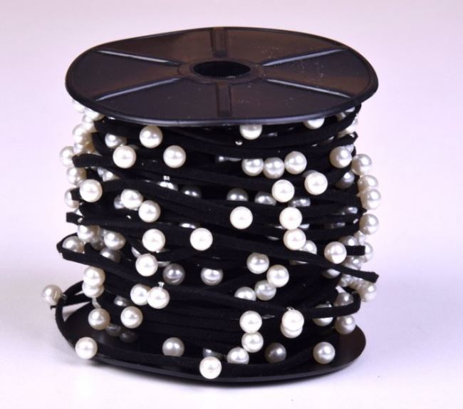Ozdobný proužek v černé barvě s perličkami 44311