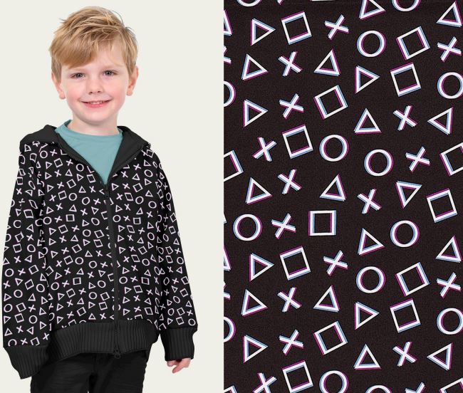 Softshell v černé barvě s digitálním potiskem geometrických tvarů 20429/069
