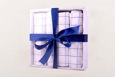 Bavlněná utěrka s modrým kostkovaným vzorem 4 ks v dárkové krabičce NEU018