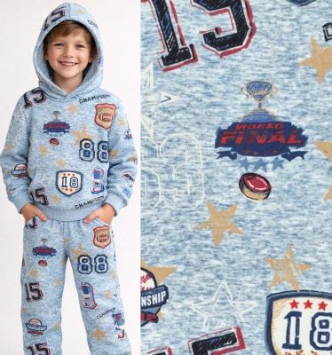 Alpenfleece v žíhané modré barvě s digitálním potiskem nápisů 22382/690