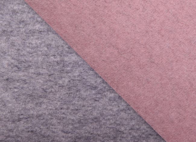 Luxusní oboustranná kabátová látka v kombinaci šedé a růžové barvy AV002
