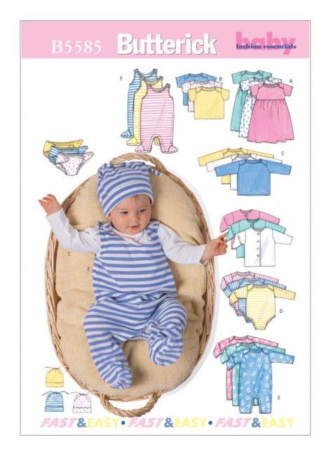 Střih Butterick na kojenecké oblečení Med-Lrg-Xlg B5585/Medium