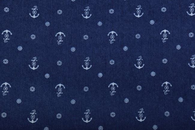 Džínovina v modré barvě s námořnickým potiskem 4011/008